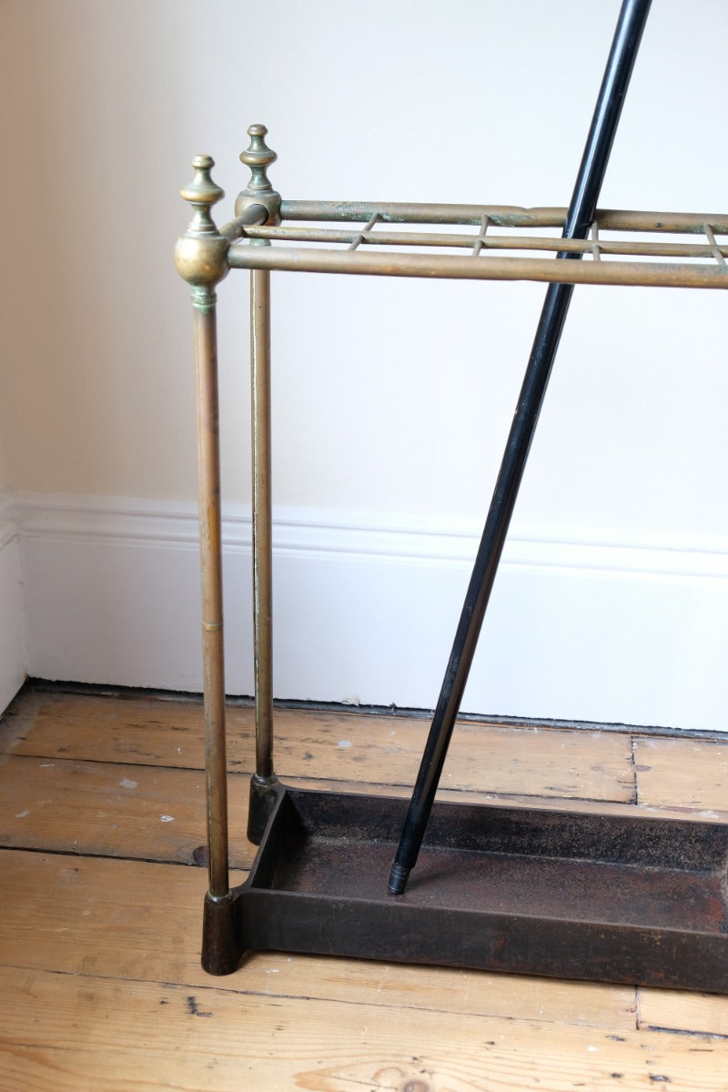 Brass & Cast Iron Stick Stand With Finials 19th Century