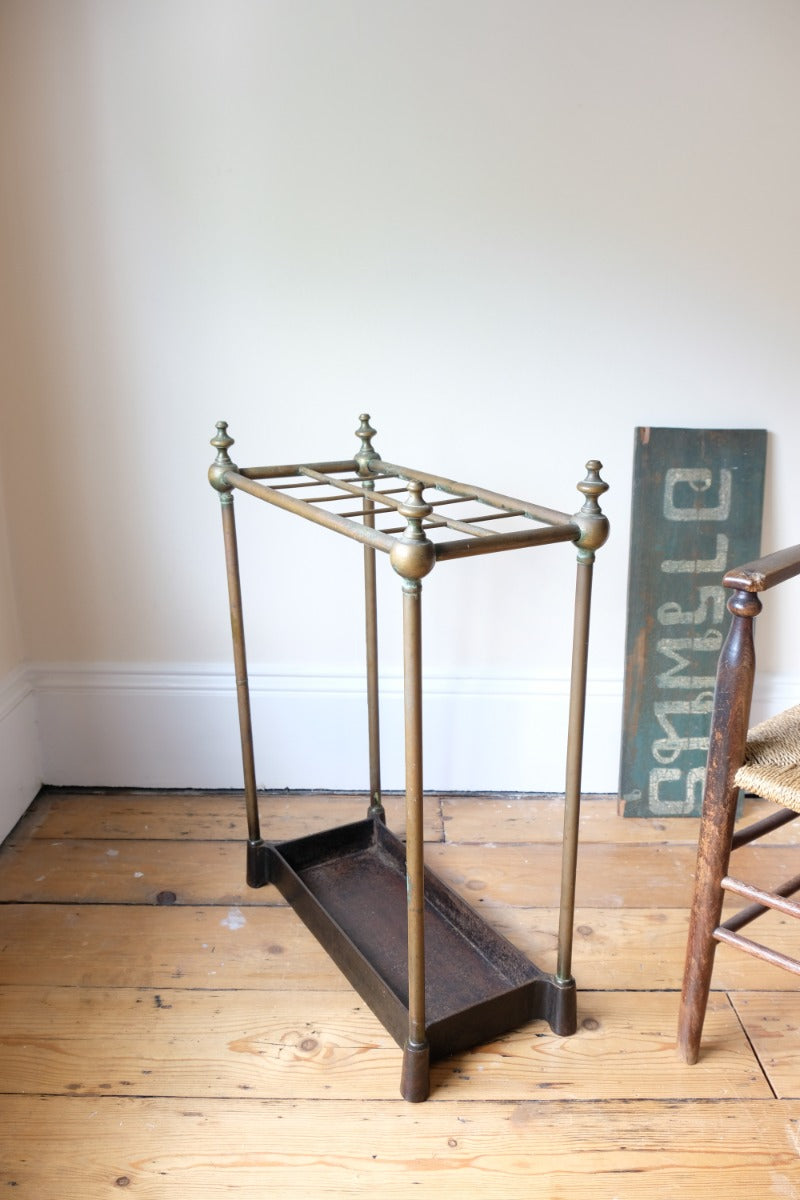 Brass & Cast Iron Stick Stand With Finials 19th Century