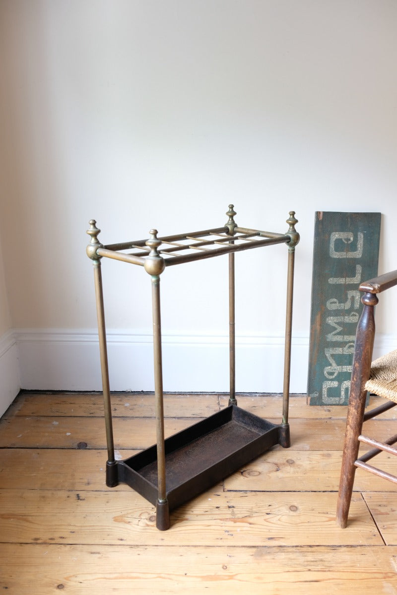 Brass & Cast Iron Stick Stand With Finials 19th Century