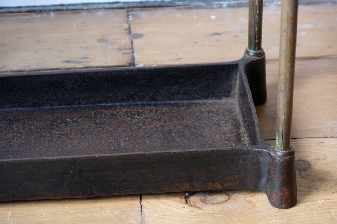 Brass & Cast Iron Stick Stand With Finials 19th Century