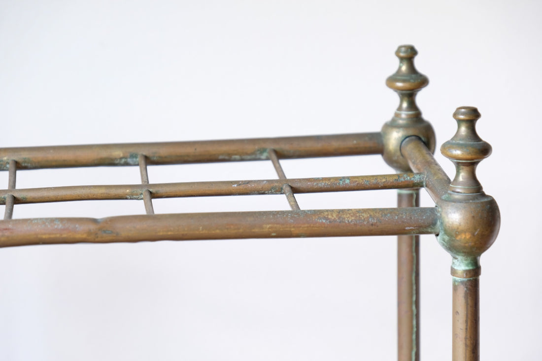 Brass & Cast Iron Stick Stand With Finials 19th Century