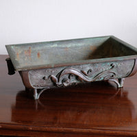 Top view of Meiji-period Japanese bronze suiban vessel showing patina and form