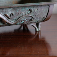 Bamboo-form leg detail of antique Japanese bronze suiban bonsai display pot