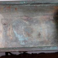 Top view of Meiji-period Japanese bronze suiban vessel showing patina and form