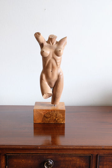 Hand Carved Wooden Female Torso Sculpture | Modernist Art