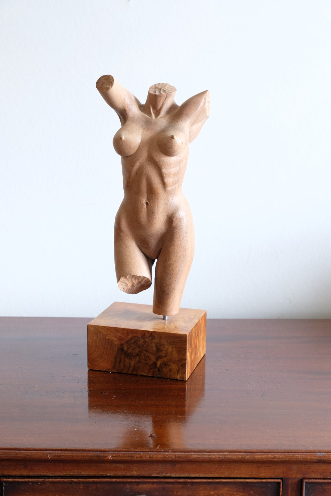 Hand Carved Wooden Female Torso Sculpture | Modernist Art