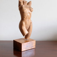 Hand Carved Wooden Female Torso Sculpture | Modernist Art