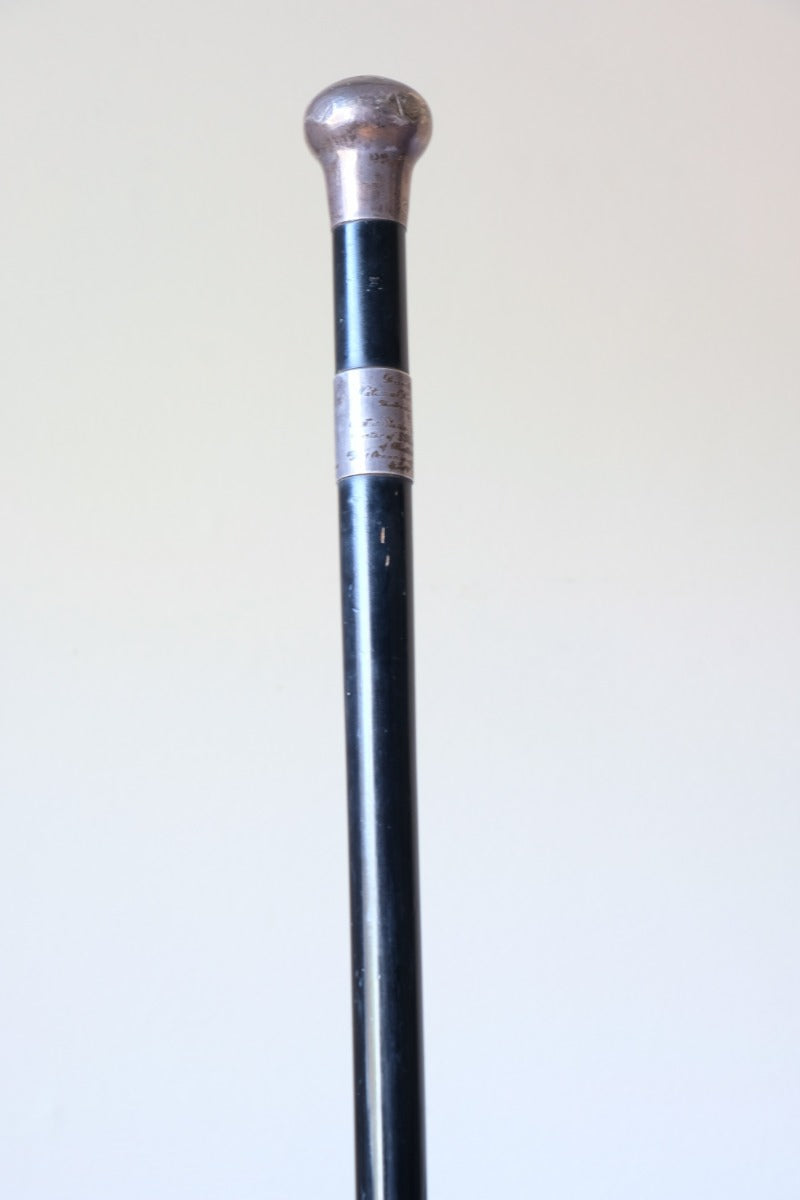 Ebonised & Hallmarked Silver Walking Stick With Engraving