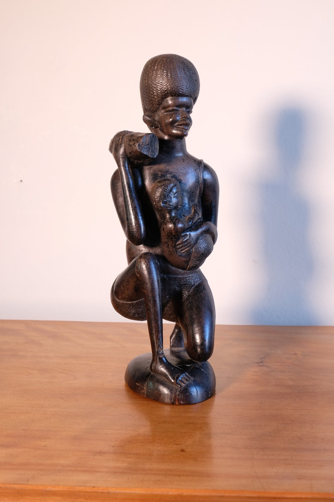 East African solid ebony sculpture mother and child 34.5cm