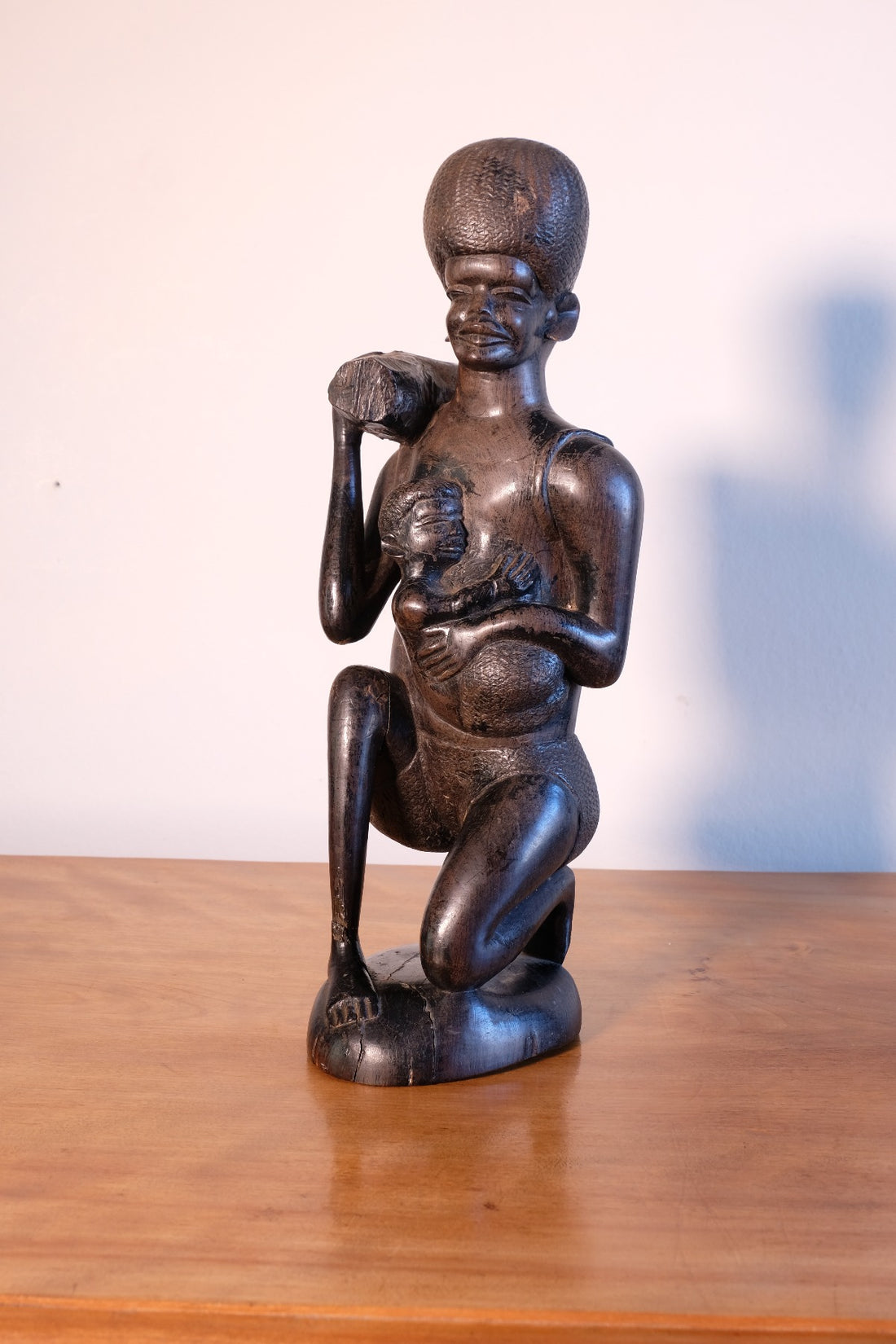 East African solid ebony sculpture mother and child 34.5cm