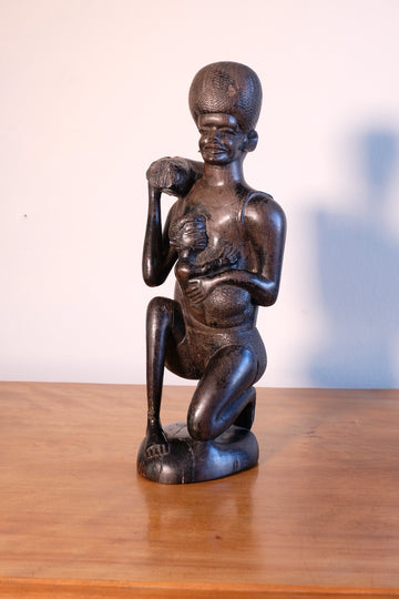 East African solid ebony sculpture mother and child 34.5cm