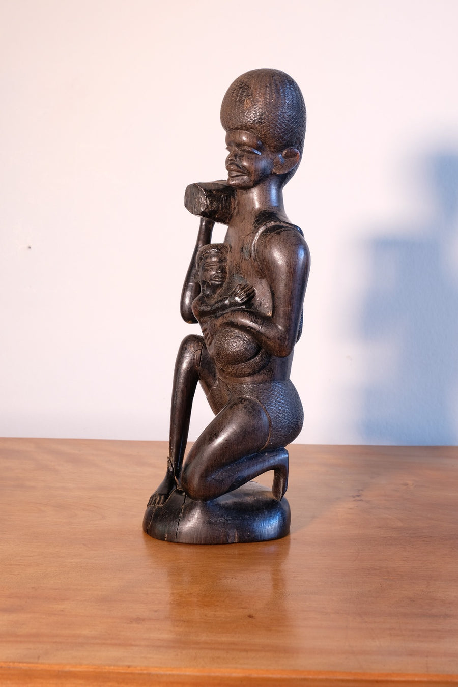 East African solid ebony sculpture mother and child 34.5cm