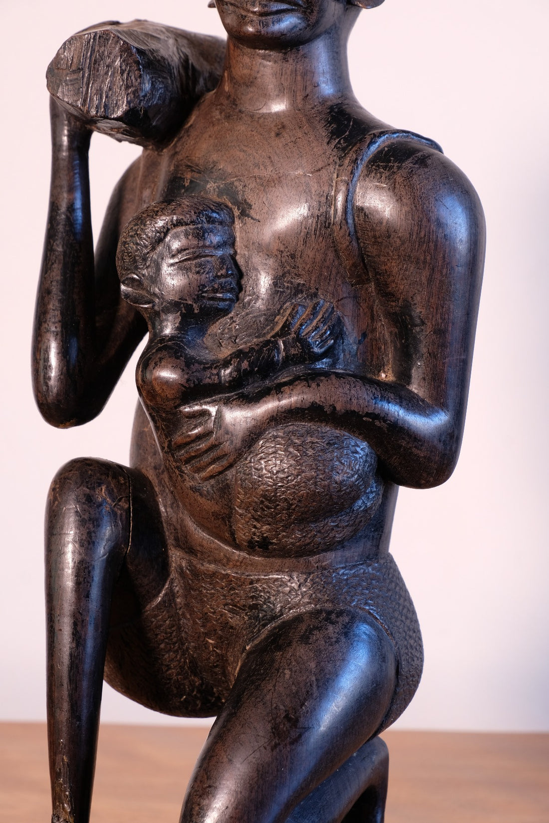 Close up - Mid century Kenyan/Tanzanian ebony figure dense black wood