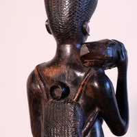 Back Pack Close up - Mid century Kenyan/Tanzanian ebony figure dense black wood