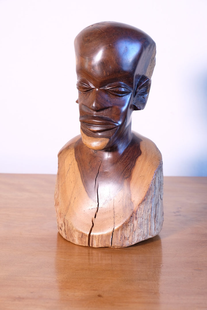 Hand-Carved Makonde Wood Bust – East African Tribal Sculpture