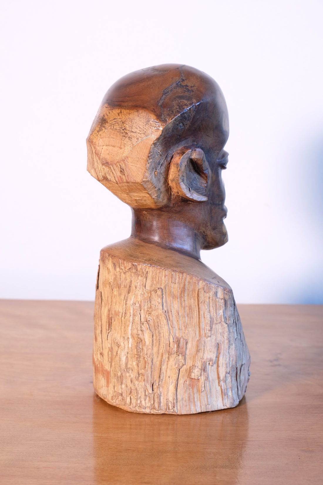 rear view of Hand-Carved Makonde Wood Bust African tribal art