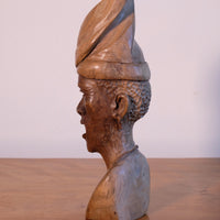 African Hand-Carved Wooden Bust Sculpture – Vintage Tribal Portrait Art (24.5cm)