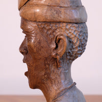 close up of the side profile of a African Hand-Carved Wooden Bust Sculpture – Vintage Tribal Portrait Art (24.5cm)