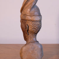 African Hand-Carved Wooden Bust Sculpture – Vintage Tribal Portrait Art (24.5cm)
