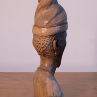 African Hand-Carved Wooden Bust Sculpture – Vintage Tribal Portrait Art (24.5cm)