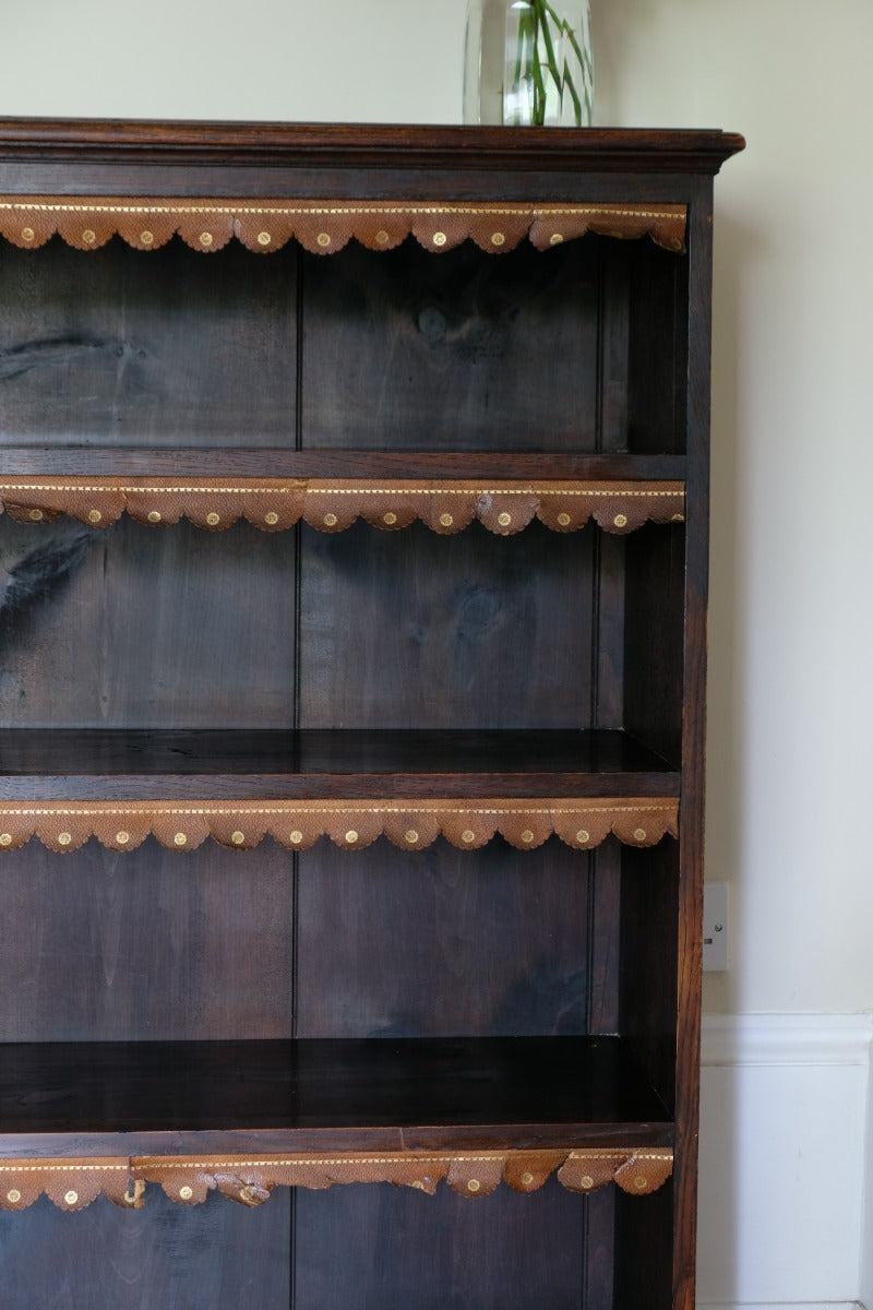 Edwardian Carved Bookcase With Leather Dust Cover Fringes