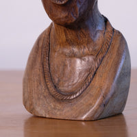 necklace of a African Hand-Carved Wooden Bust Sculpture – Vintage Tribal Portrait Art (24.5cm)