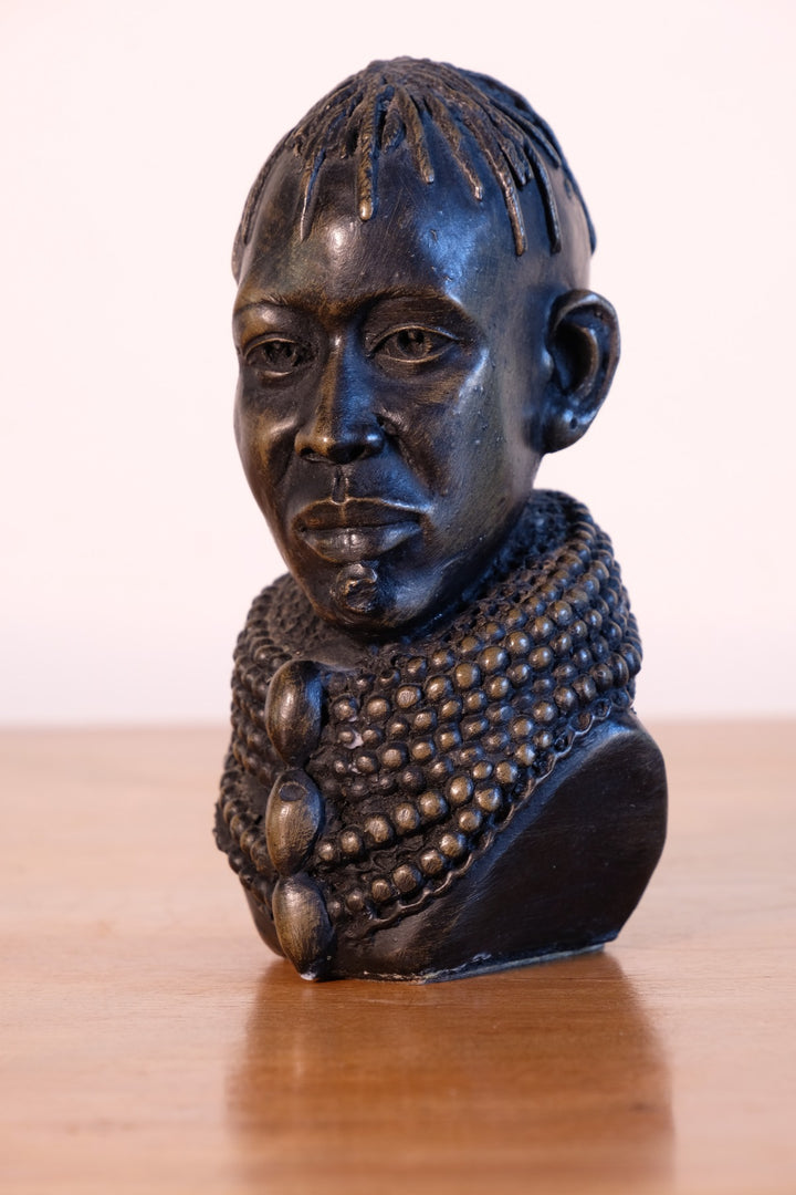 African tribal portrait bust sculpture detailed beading