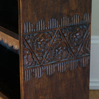 Edwardian Carved Bookcase With Leather Dust Cover Fringes