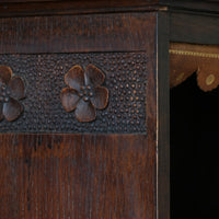 Edwardian Carved Bookcase With Leather Dust Cover Fringes