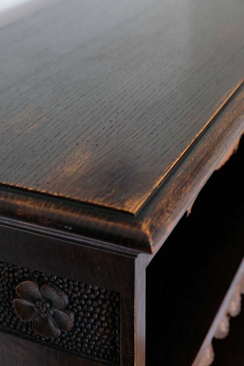 Edwardian Carved Bookcase With Leather Dust Cover Fringes