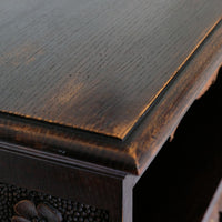 Edwardian Carved Bookcase With Leather Dust Cover Fringes