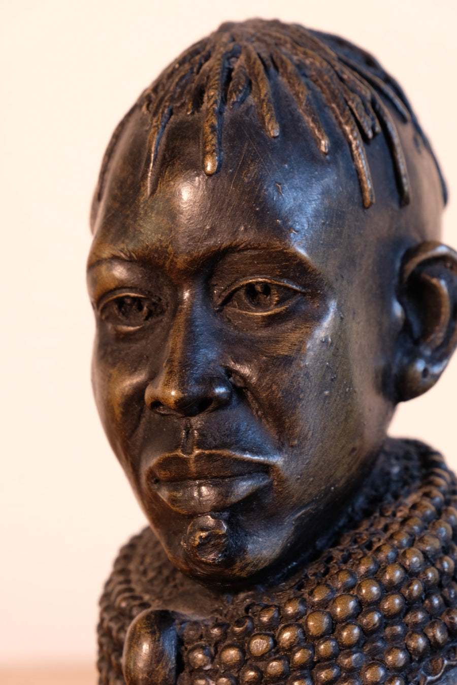 close up of sculpted african facial features