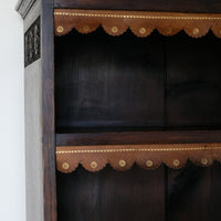 Edwardian Carved Bookcase With Leather Dust Cover Fringes