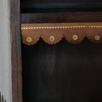 Edwardian Carved Bookcase With Leather Dust Cover Fringes