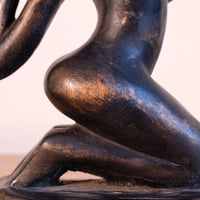 Mid century modernist carved wooden kneeling female nude sculpture with ebonised finish