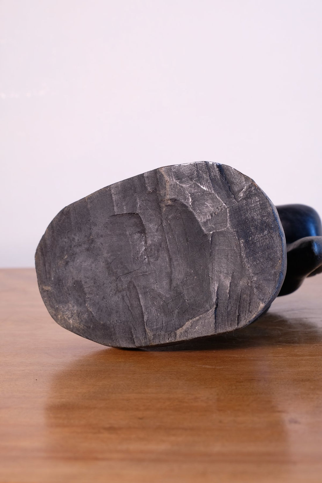 Mid century modernist carved wooden kneeling female nude sculpture with ebonised finish