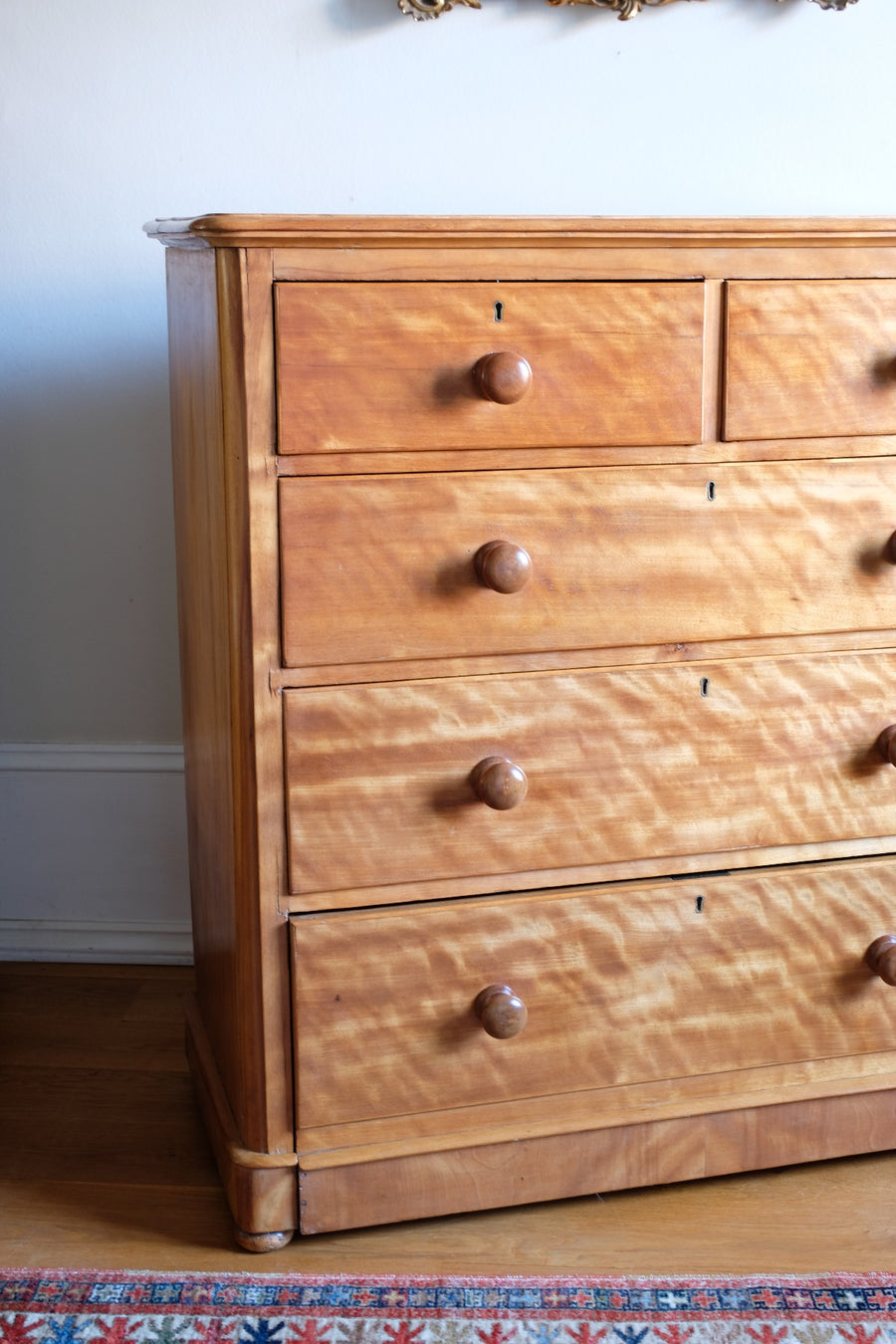 Victorian Scottish Satin Birch Chest Of Drawers With Plinth Drawer