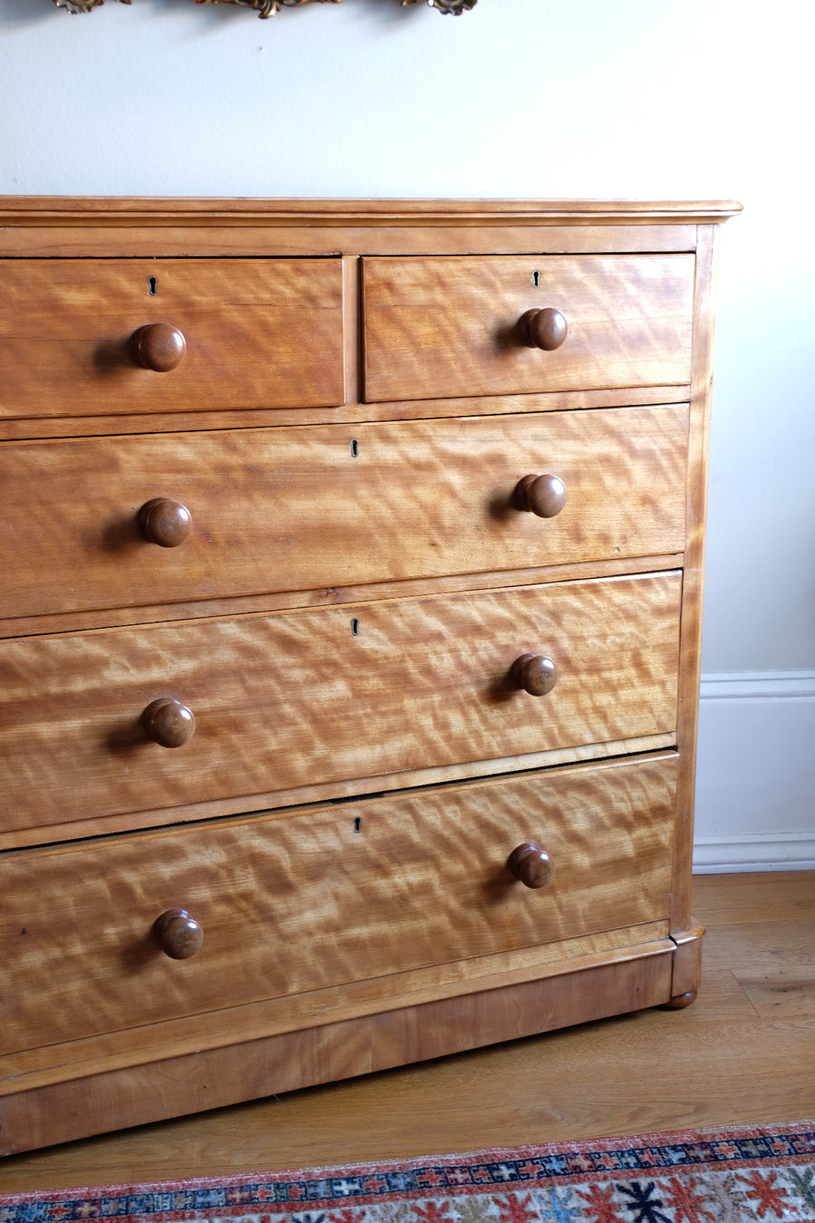 Victorian Scottish Satin Birch Chest Of Drawers With Plinth Drawer
