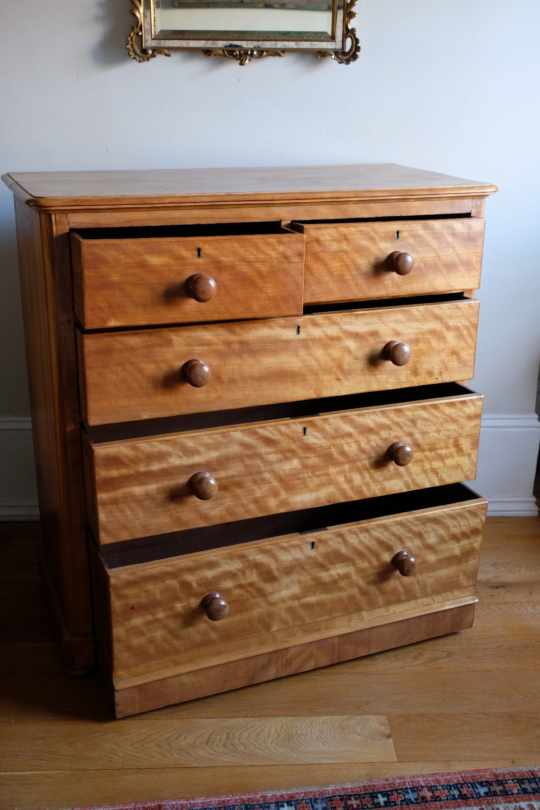 Victorian Scottish Satin Birch Chest Of Drawers With Plinth Drawer