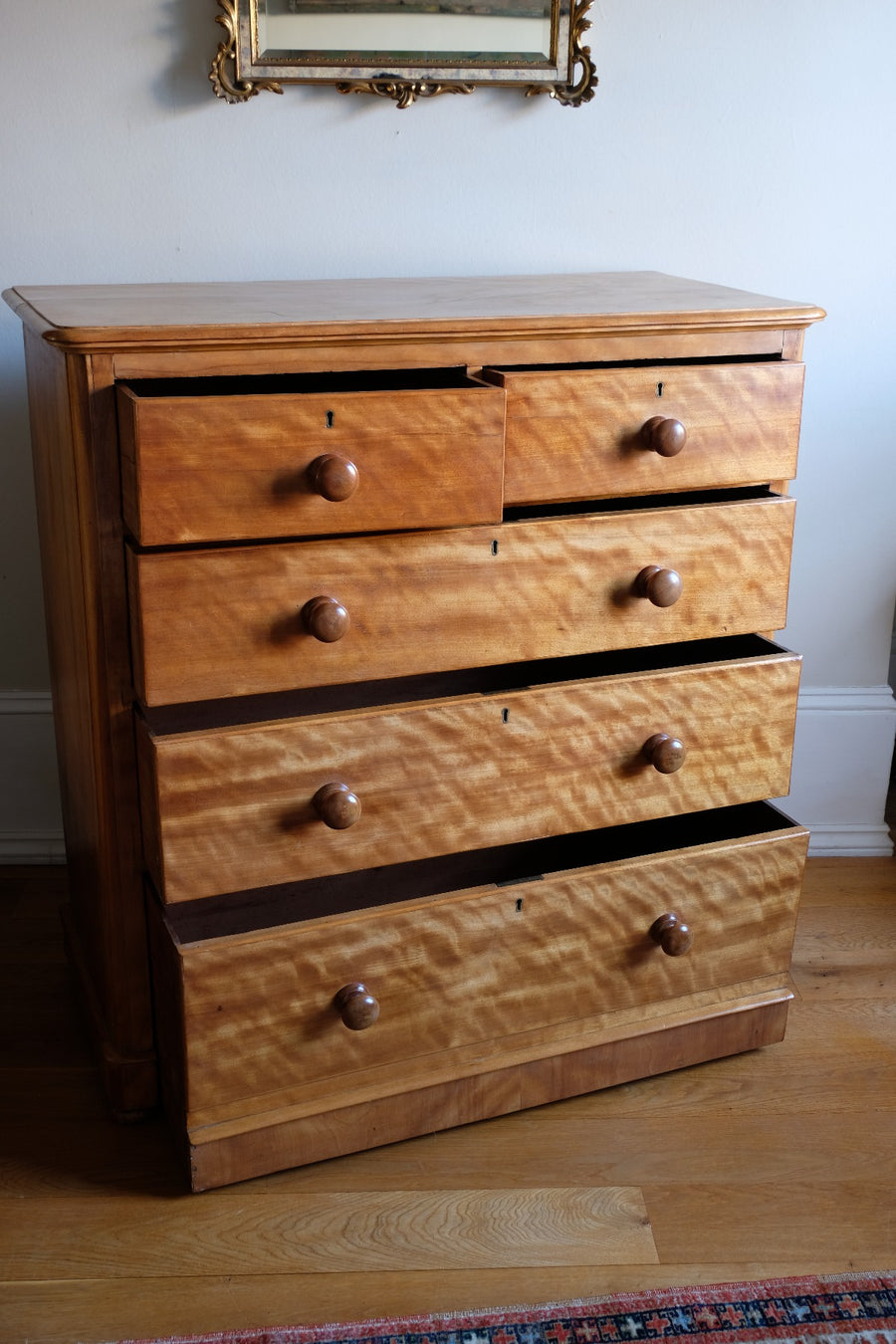 Victorian Scottish Satin Birch Chest Of Drawers With Plinth Drawer