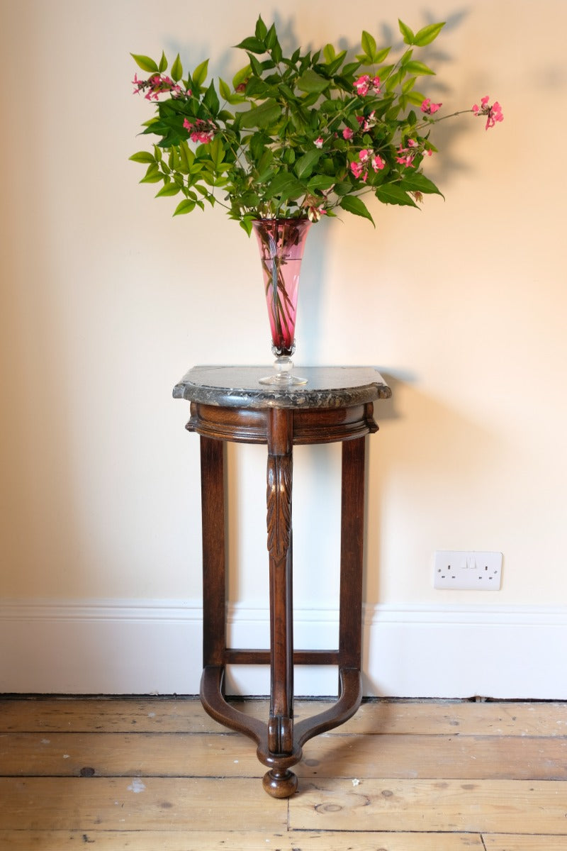 Mahogany & Marble Serpentine Console Table