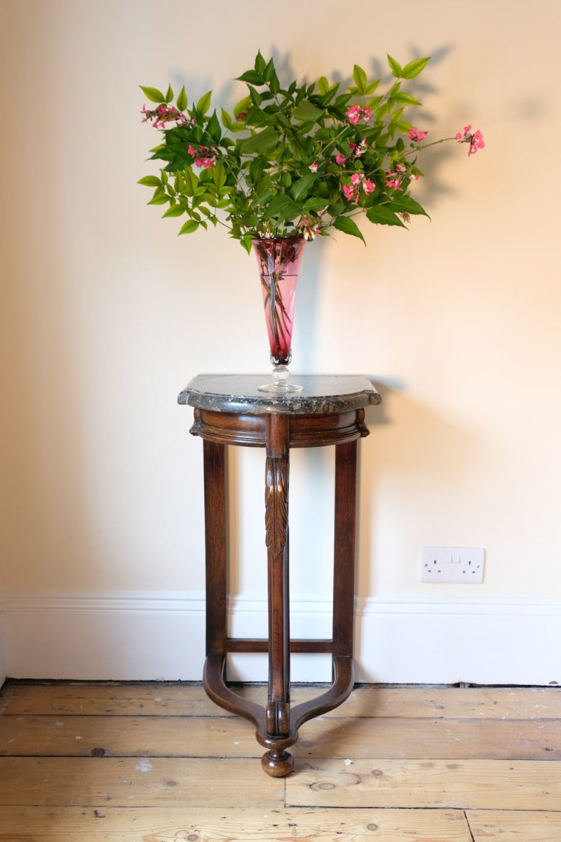 Mahogany & Marble Serpentine Console Table