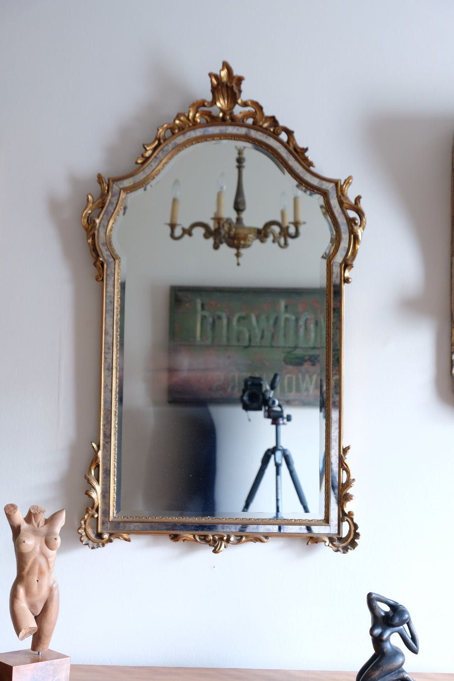 Detailing of the Italian Baroque Giltwood Wall Mirror 1957