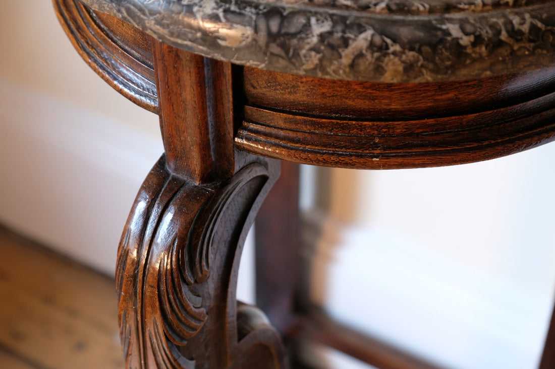 Mahogany & Marble Serpentine Console Table