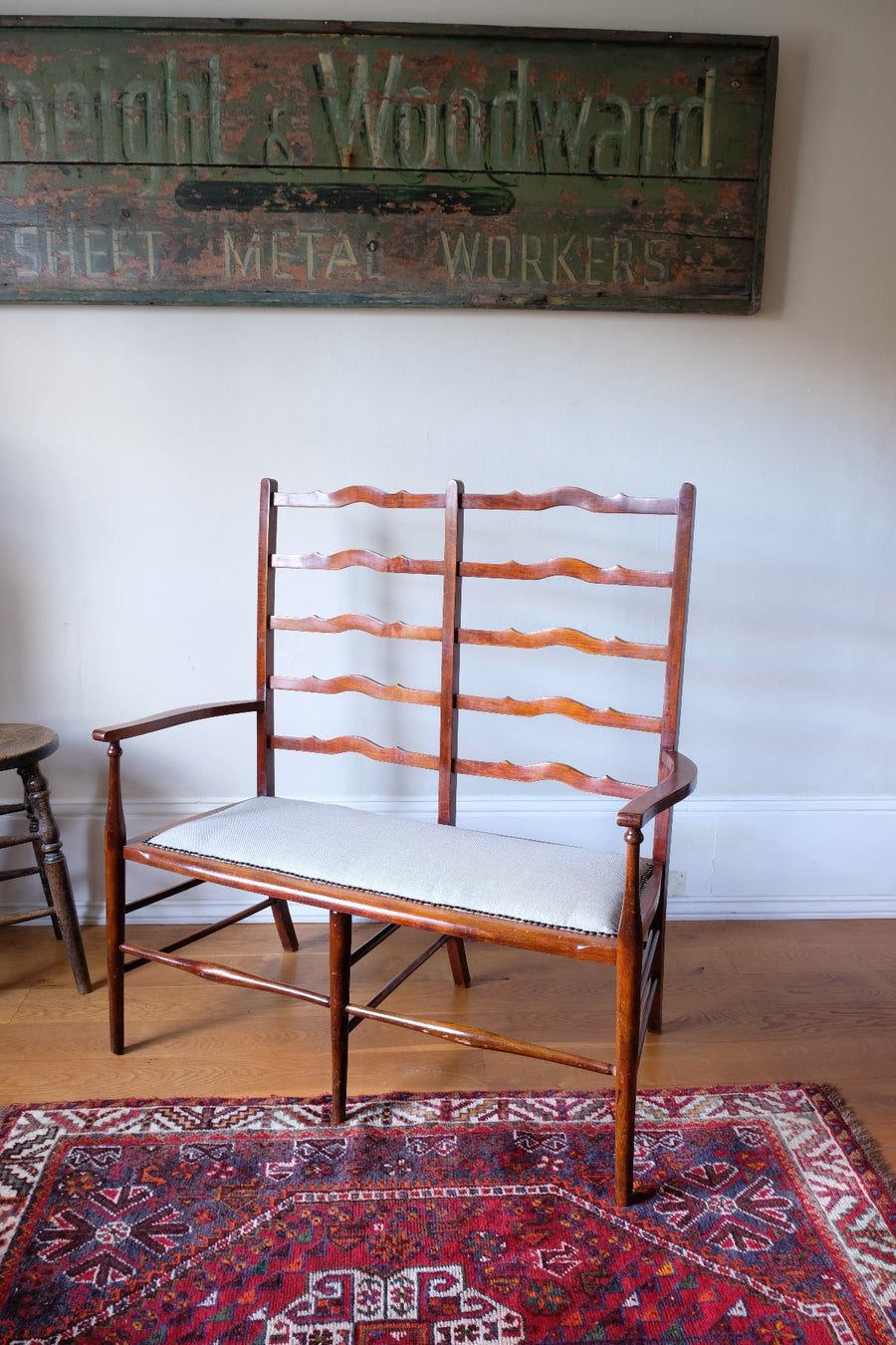 english ladder back beech bench late 19th century