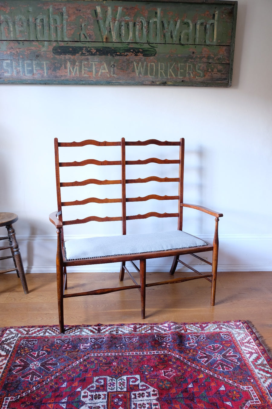 two seater beech ladder back bench