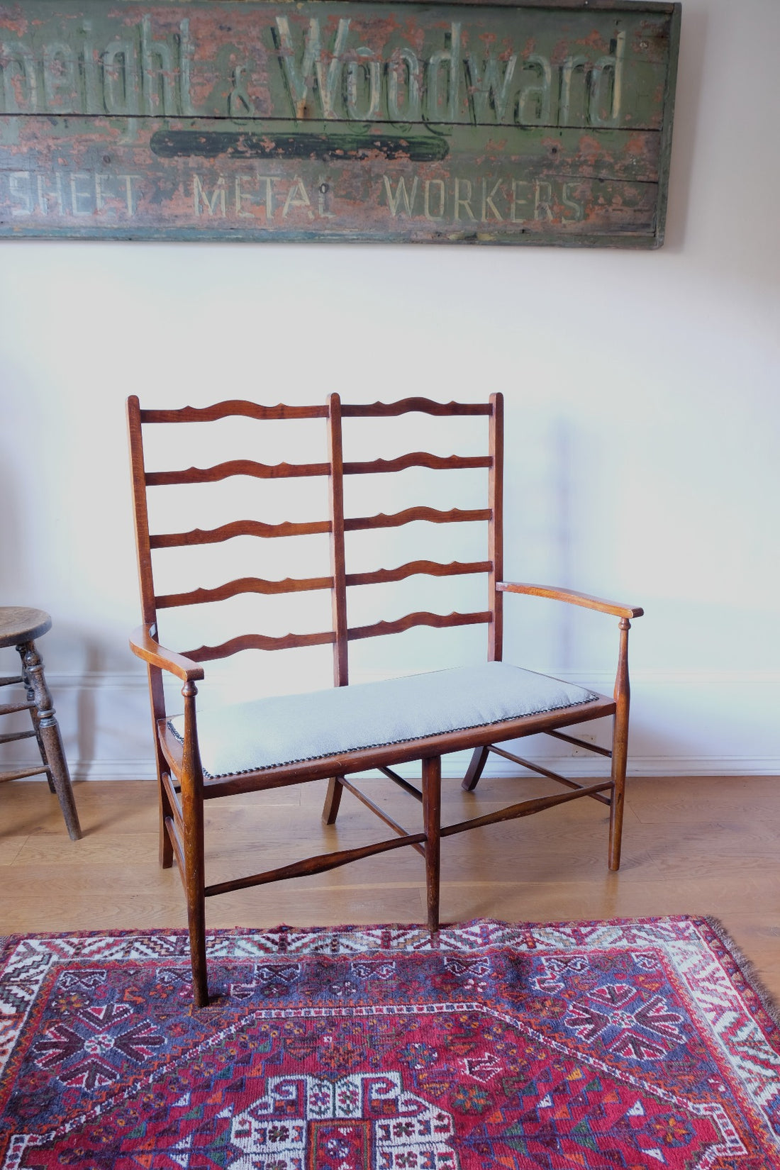 two seater beech ladder back bench