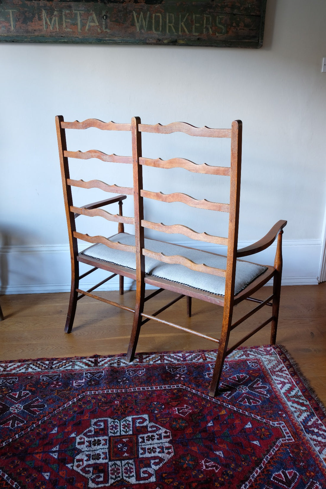 back the English ladder back beech bench late 19th century