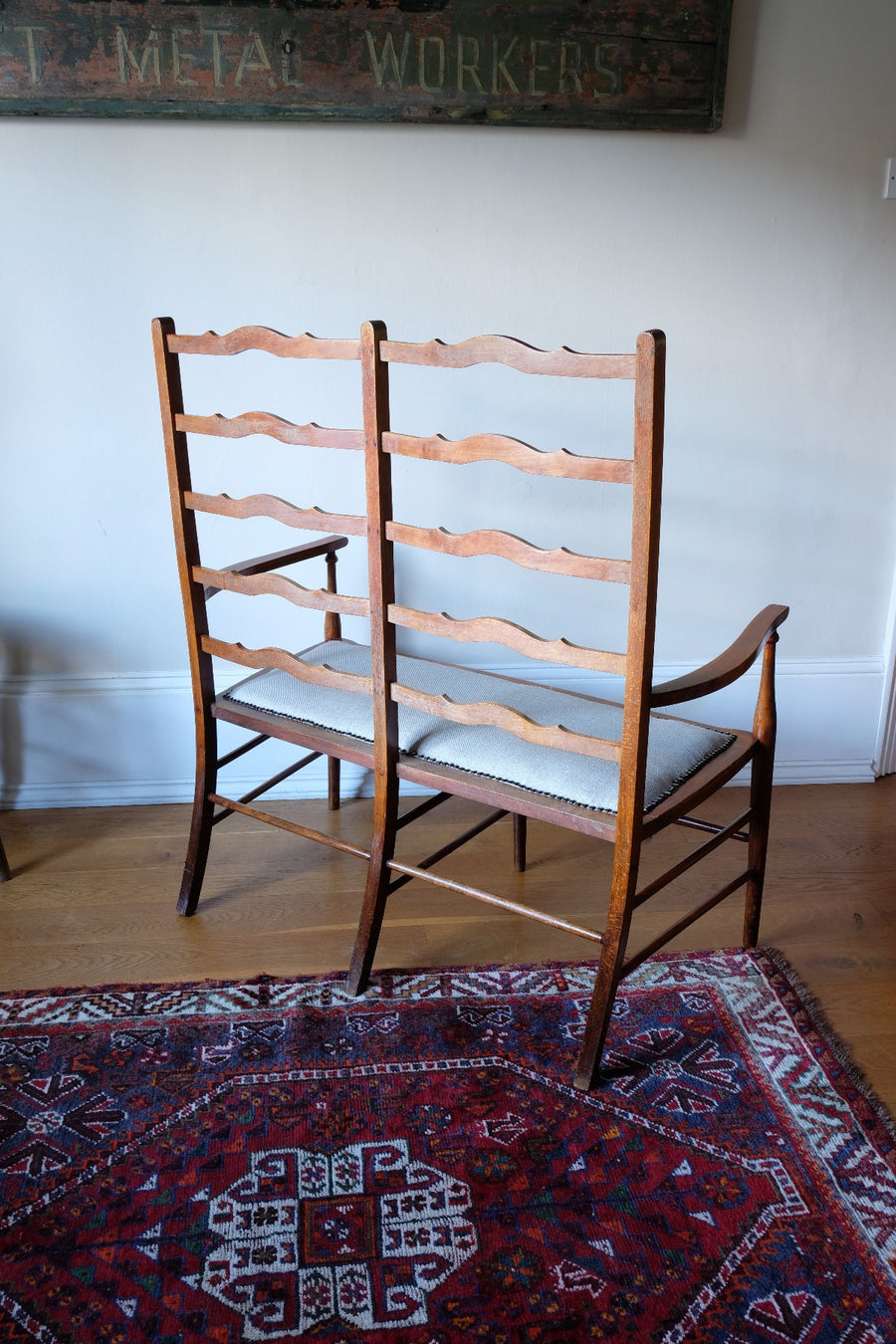 back the English ladder back beech bench late 19th century