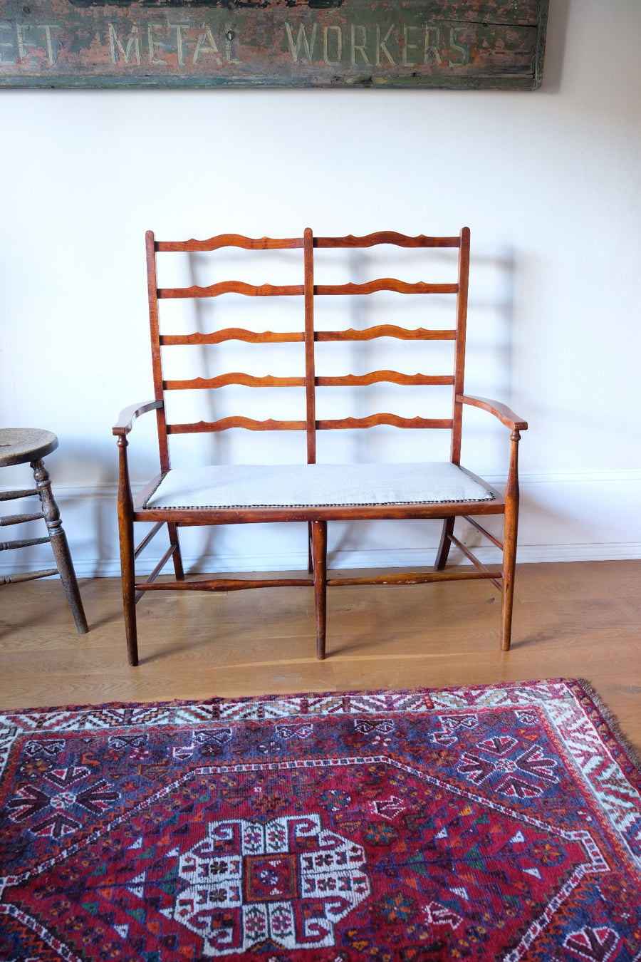 English ladder back beech bench late 19th century